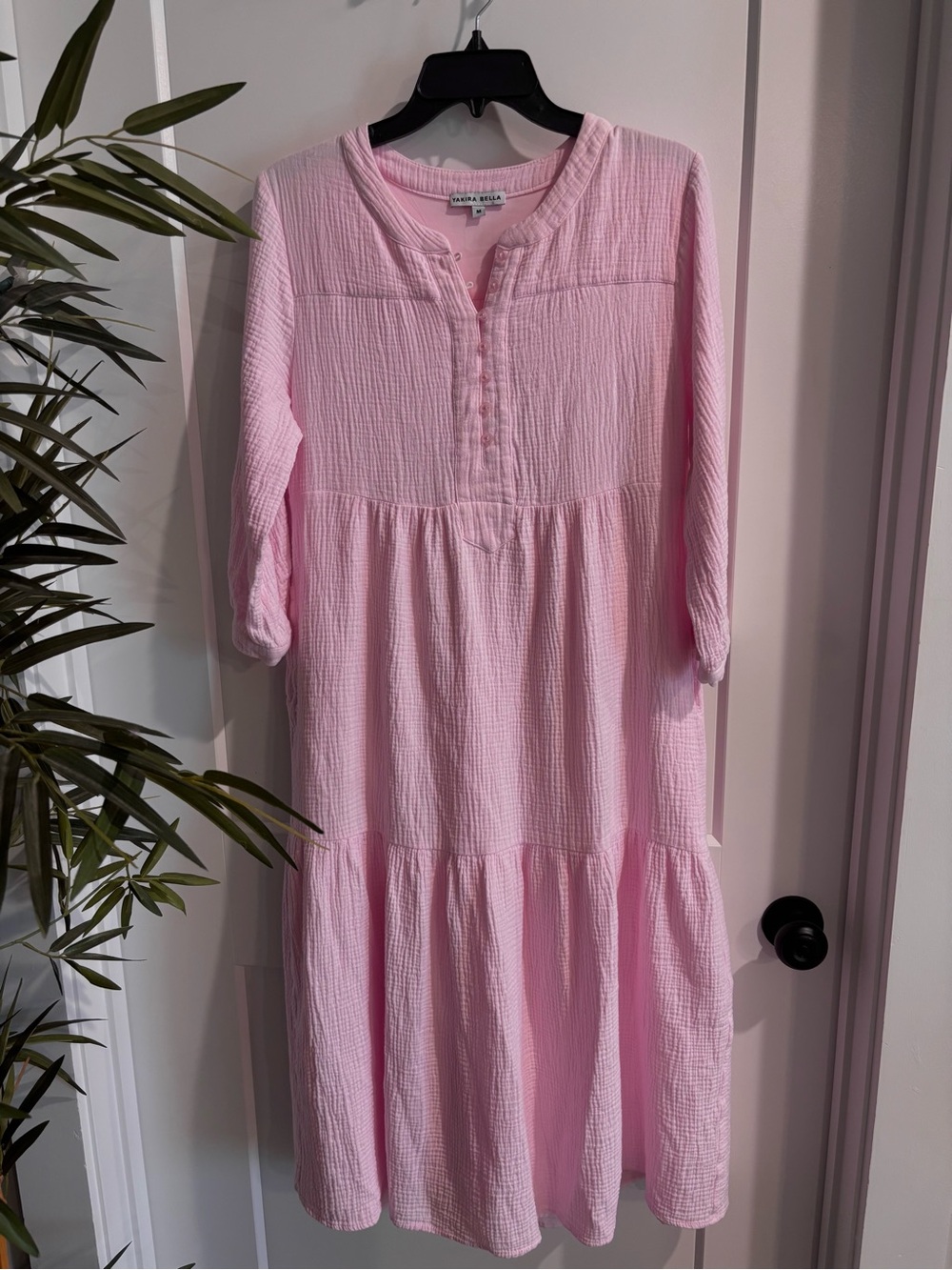 NEW MIDI LENGTH YAKIRA BELLA PINk LIGHTWEIGHT COTTON DRESS LONG SLEEVE SZ M - Picture 6 of 10